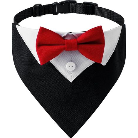 Tuxedo formel pour chien, collier de mariage pour chien avec nœud papillon, bandana réglable pour chien de petite, moyenne et grande taille (1/5)