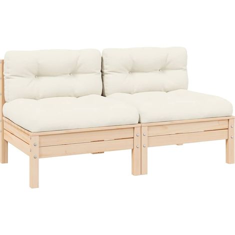 Canapé 2 places de jardin et coussins-Salon de jardin Sofa extérieur crème Bois de pin solide 754240 (1/5)