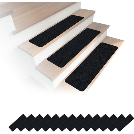 Relaxdays stair mats, set of 16, rectangular, 65 x 20 cm, self-adhesive, black