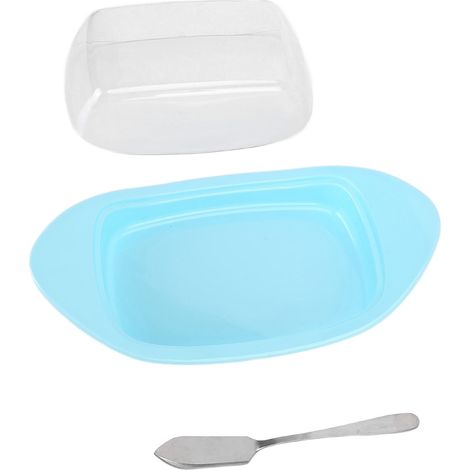Lot de 1 boîte de coupe de beurre en forme de navire, avec couteau et couvercle, récipient alimentaire pour fromage, cuisine (bleu) (1/5)
