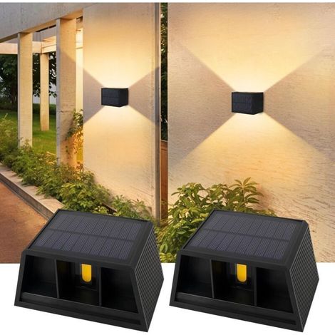 Bardusch - Lampada da parete solare per esterni, 2 pezzi, lampada da parete solare regolabile verso l'alto e verso il basso, potente lampada da parete solare impermeabile da 3000K per pareti, recinzio (1/4)