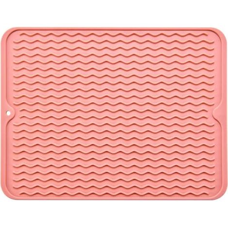 30 x 40 cm (rose pâle) Tapis égouttoir à vaisselle, en silicone, résistant à la chaleur, antidérapant, tapis d'égouttement, set de table