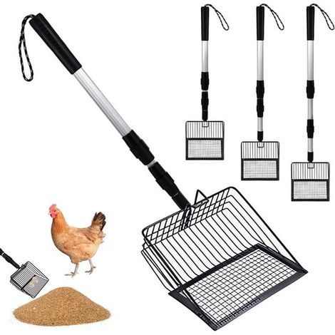 Pelle à fumier de poule 3 en 1, réglable (57, 77, 106 cm), accessoire pour poulailler, outil de nettoyage pour séparer les déjections et la saleté du sable (1/5)
