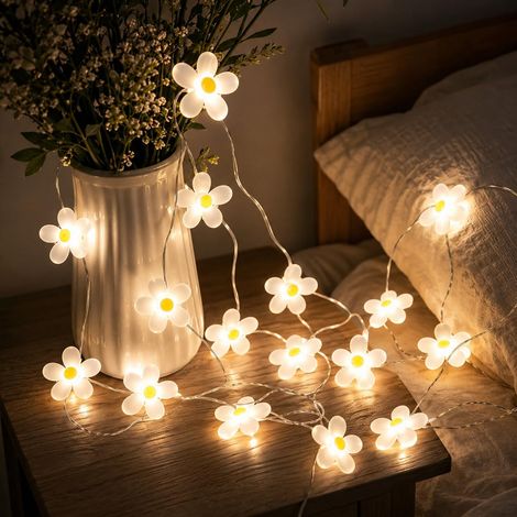 Guirlande lumineuse à 20 LED - 2 m - Motif marguerites - Fonctionnement à piles - Petite guirlande lumineuse d'extérieur - Pour mariage, jardin, décoration de fête (1/5)