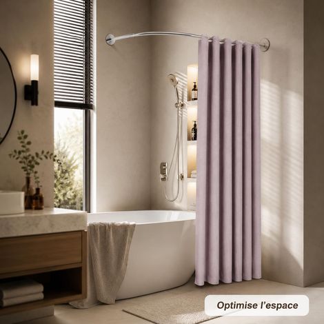 Tringle à rideau de douche réglable en forme de L pour baignoire d'angle sans perçage Tringle de douche de qualité supérieure avec installation facile 90-130 cm (1/5)