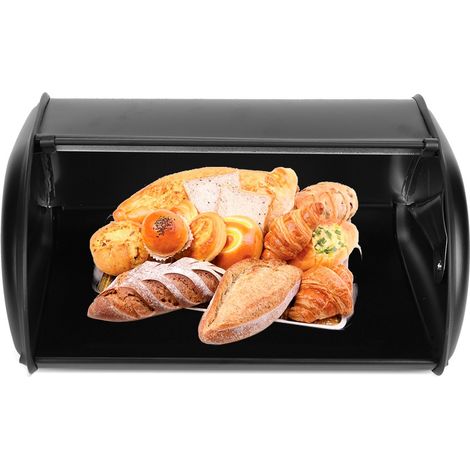 Brotkasten aus Edelstahl mit großem Fassungsvermögen, Aufbewahrungsbehälter, Küchenorganizer, Schwarz (1/5)