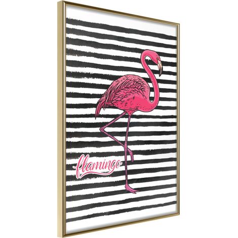 Affiche Murale Encadrée "Flamingo on Striped Background" 40 x 60 cm Or (1/2)
