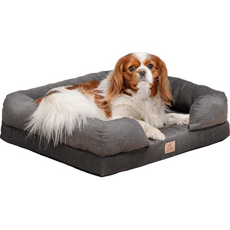 Panier Chien Moyen - Lit Orthopédique en Mousse à Mémoire de Forme avec Coussin et Housse Amovible - 64 x 52 x 16,5 cm - Gris (1/5)