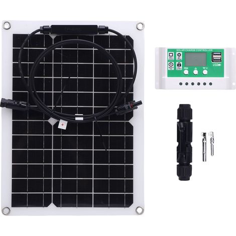 Chargeur Solaire 15W/18V avec Contrôleur - Multifonction, Résistant à la Pluie, pour Serre et Camping
