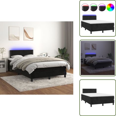 Sommier à lattes de lit avec matelas LED Noir 120x200cm Velours - Lit Plateforme - Lit Capitonné - Lit Design - Lit Moderne - Lit Double (1/5)