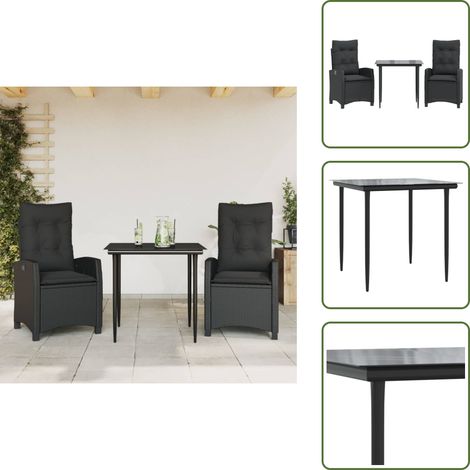 Poltrona da giardino - vidaXL Set da Pranzo da Giardino 3 pz con Cuscini Nero in Polyrattan - Tavolo da esterno