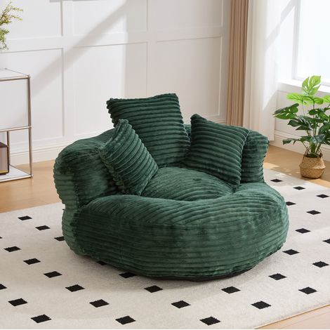 Sitzsack 108x108x52 cm smaragdgrün aus Cord mit hoher Rückenlehne und Armlehnen (1/5)