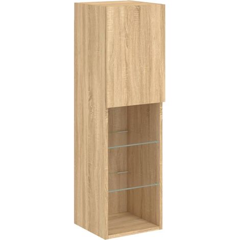 Soporte multimedia para TV estantería para televisión buffet para televisión comedor salón dormitorio con luces LED roble Sonoma 30,5 x 30 x 102 cm marrón 020026779