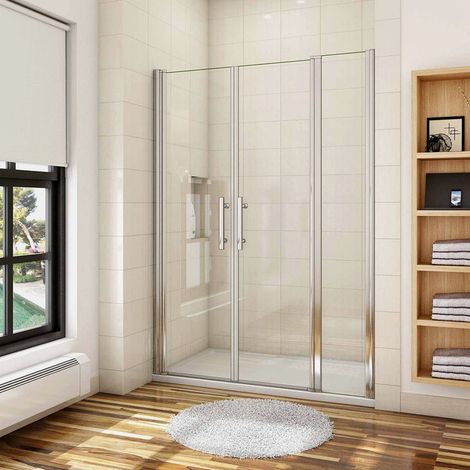 AICA porte de douche battante 140x197cm porte battante avec 1 élément fixe en 6mm verre anticalcaire (1/5)