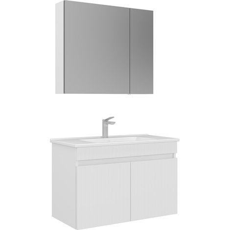 Set mobile lavabo con specchio (2 pezzi) "Tivoli 85" - 85 x 45 x 57 cm - Bianco opaco (1/3)