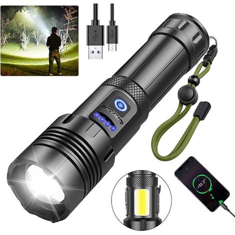 Torcia elettrica - LED ricaricabile - Torcia militare - 100.000 lumen - con 7 modalità - Luce laterale COB - Impermeabile - per emergenze, campeggio, casa (1/5)