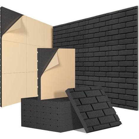 Schiuma acustica, confezione da 12 pannelli acustici autoadesivi, schiuma fonoassorbente 30,5×30,5×2,5 cm, per pareti, stanze, studi, podcast e trattamenti acustici (1/4)