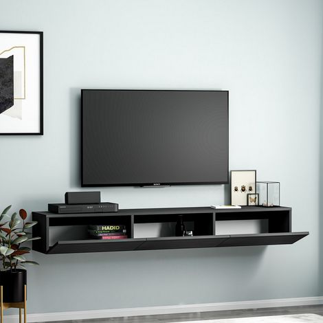 Mueble para TV Lariano, 3 Puertas, 3 Compartimentos, Apertura Abatible, 180x31x26h cm Negro (1/5)