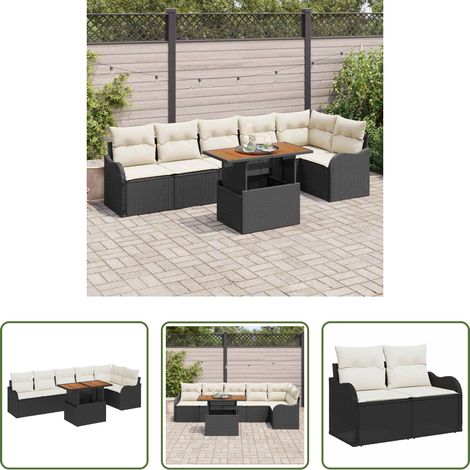 Gartentisch - Garten-Sofa-Set mit Kissen 7 pcs Schwarz und Creme (1/5)