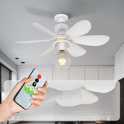 Ventilateur de plafond silencieux de 52 cm avec télécommande, trois vitesses de vent, pour cuisine, chambre, salon, blanc (sans source lumineuse) (1/5)