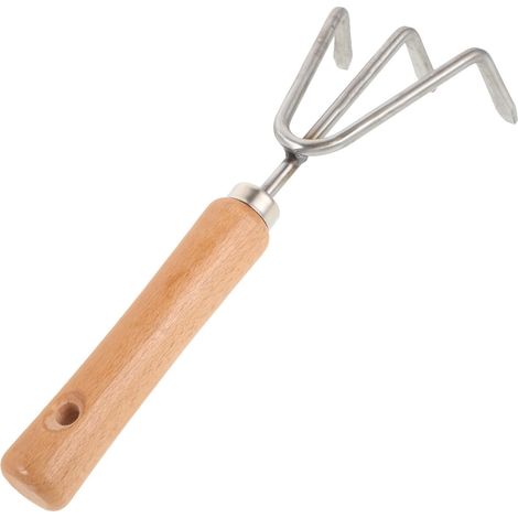 Handrechen Gartenrechen mit dreizackigen Edelstahlzinken und