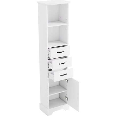 Mueble alto de baño 38 x 26 x 172,5 cm en MDF blanco con 3 cajones y estantes regulables (1/5)