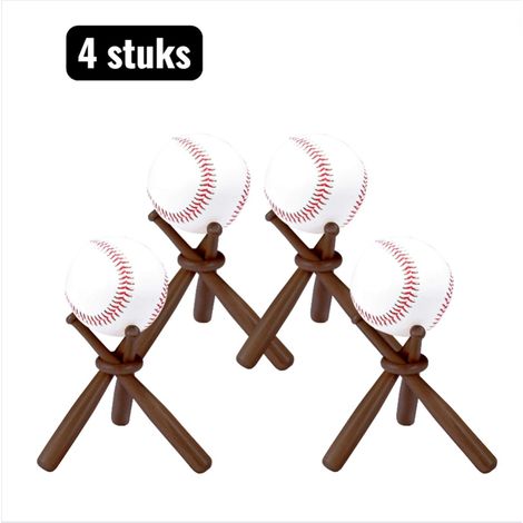 Ensemble de 4 supports pour balles de baseball et de golf avec mini battes en bois massif et anneaux en bois pour décoration couleur noyer (1/5)