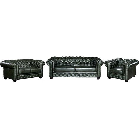 Canapés chesterfield 3 places 2 places et un fauteuil BRENTON 100% cuir de buffle - Vert Empire