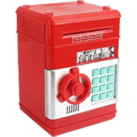 Tirelire pour enfants, boîte à code, distributeur automatique de billets, coffre-fort musical, jouet rouge