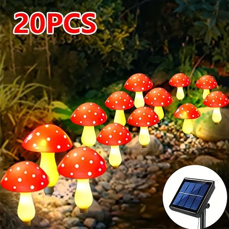Lampes solaires en forme de champignon sur piquet [Lot de 20] — Éclairage extérieur solaire étanche (1/5)
