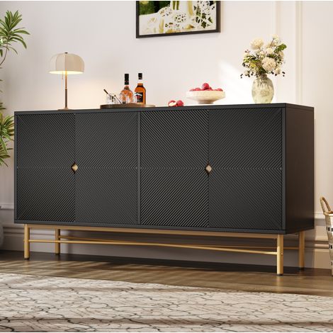 MEUBLIV Buffet 160 cm noir – 4 portes, rangement spacieux, poignées dorées (1/5)