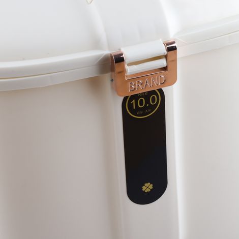 Conteneur à riz hermétique et étanche à l'humidité pour usage domestique, boîte de conservation du riz, bocal de stockage de céréales et de farine de qualité alimentaire, blanc crème, 20 catties (1/5)