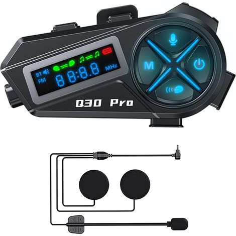 Casco de motocicleta con Bluetooth, intercomunicador dual BT5.4, comunicación bidireccional en tiempo real, kit manos libres multitarea para motocicleta, batería de 1000 mAh, radio FM.