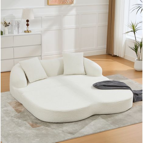 2-Sitzer-Schlafsofa aus beigem Chenille, mit 2 Kissen, ohne Montage OKMYHOME (1/5)