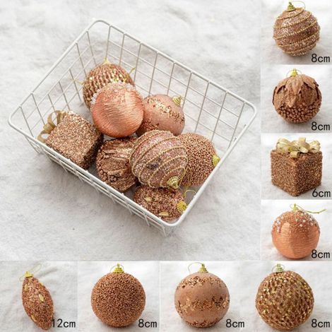 Sapin de Noël en Plastique Facile à Billes, Grand Pendentif de Noël Coloré,Créatif,Incassable,Décoration de Noël Or rose 8 pièces (1/2)