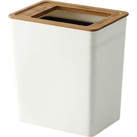 Ultradünner, rechteckiger 7,5-Liter-Mülleimer aus Kunststoff mit offenem Bambusdeckel, ideal für Badezimmer, Küche und Homeoffice.