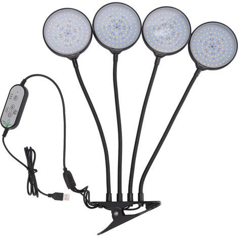 Lampe de Croissance LED 60W à 4 Têtes avec USB, 5 Modes d'Intensité Réglable, pour Plantes d'Intérieur, Éclairage Horticole Clip (1/5)