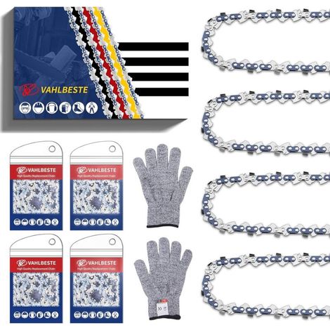 Lot de 4 Chaîne Tronçonneuse 3/8"LP 46 maillons 1,1 mm, Chaine Tronconneuse pour Guide 30 cm, Avec Boucle & Gants, Compatibles avec ES2A,UC3041A,DUC302,DUC303, PS2, AS3630 - 30cm 46TG 1,1mm (1/5)