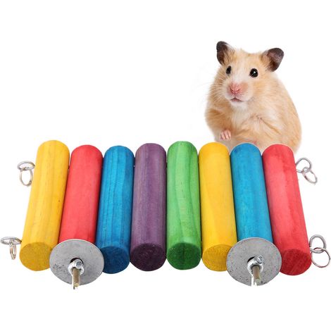 Balançoire en bois colorée pour hamster, perroquet et écureuil (pont-tremplin) (1/5)