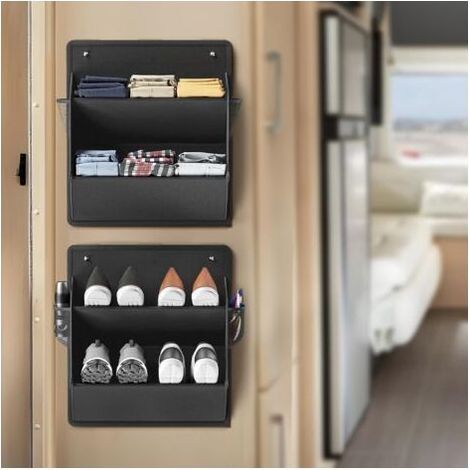 Juego de 2 unidades de almacenamiento para autocaravana con cinta adhesiva, estante colgante para colgar sobre la puerta, organizador de pared con bolsillos grandes y profundos. (1/5)
