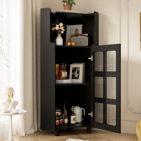 Mobile Angolare Compatto 63,5x31,9x124 cm, 4 Livelli Ripiani con Organizzazione Intelligente, MDF Nero, per Angoli (1/5)