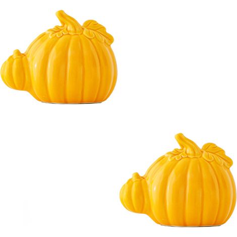 (2x Figur Minimaliste de Moderne Jaune, Décor Citrouille Céramique Herbstdekoration, Fête Halloween, Décoration de Table Citrouille D'automne (1/5)
