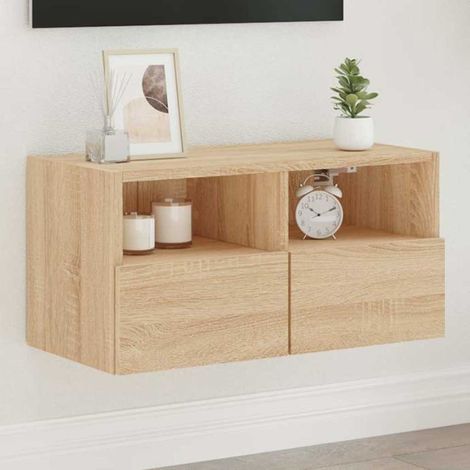 Mueble de TV de pared madera ingeniería roble 60x30x30cm