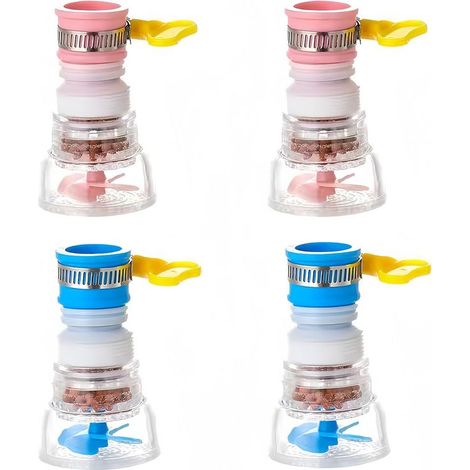 4-teiliger, um 360° drehbarer Wasserhahnfilter, wassersparend, rosa/blau (1/5)