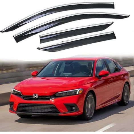 Déflecteurs de pluie adhésifs pour vitres latérales, protection contre la pluie, teinte fumée foncée, incassables, ensemble de 4 pièces pour Honda Civic Sedan 11e génération 2022. (1/5)