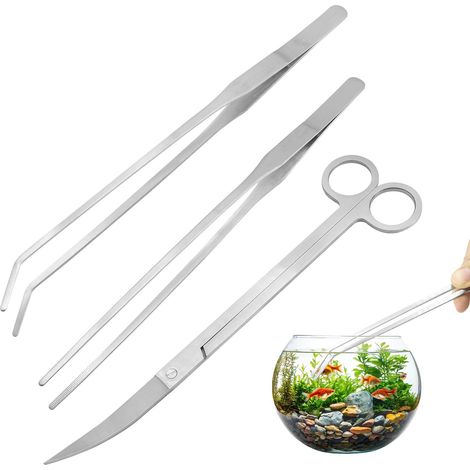 Kit Outils Aquarium, en Acier Inoxydable Pince Droite Pince Courbe et Ciseaux pour Aquascaping Entretien de Plantes Aquatiques et Nettoyage de Terrarium Antirouille et Précis (1/5)