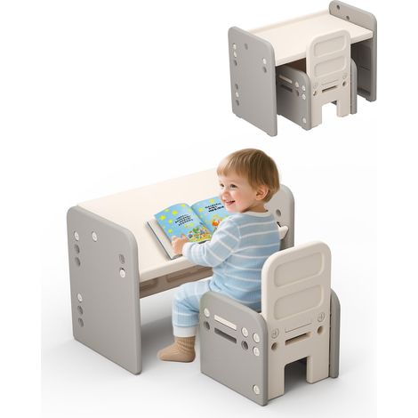 Table et Chaise pour Enfants, Table d’Activités avec Plateau Incliné pour Dessiner, Lire, Écrire et Jouer(Gris) (1/5)