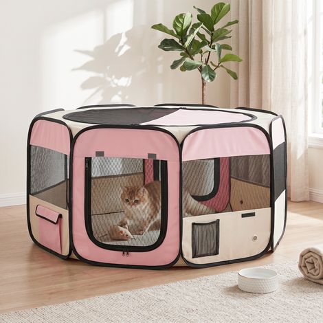 Parc pliable pour chiens et chats Clôture portable pour animaux de petite taille imperméable en tissu Oxford Ø90x41 cm rose (1/5)