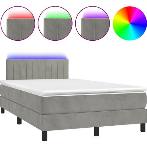 Lit double Lit adulte Sommier à lattes de lit avec matelas LED gris clair 120x190 cm (1/5)