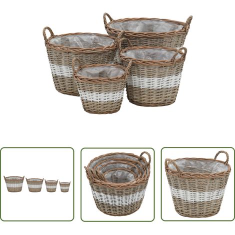 The Living Store Hochbeet 4-tlg. Weide mit PE-Auskleidung - Weidenkorb - Hochbeet - Pflanzgefäße - Blumenerde - Gartenmöbel (1/5)